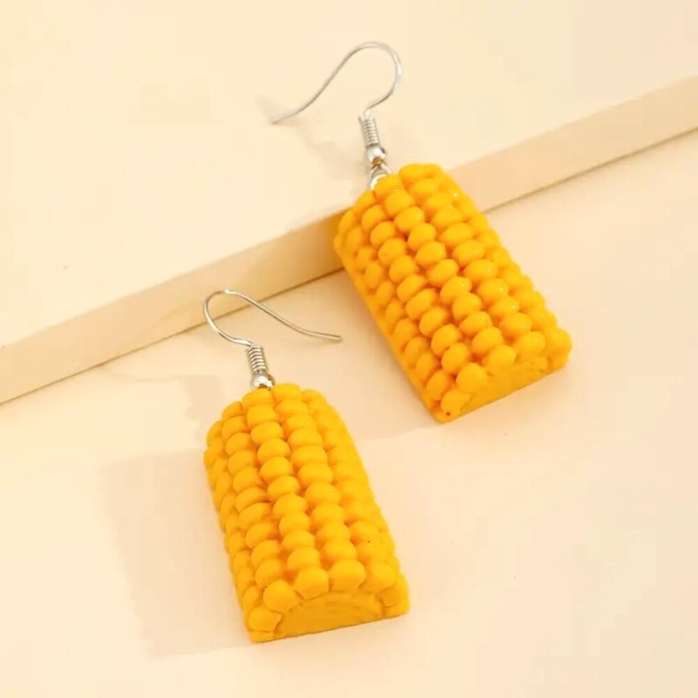 Earrings Corn on Cob 3D Fun Dangle Summer BBQ Trendy Stylish Novelty Unique cute